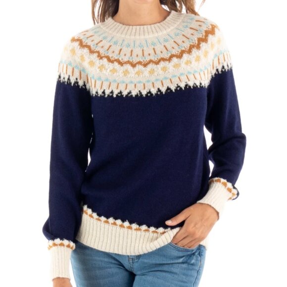 Novica Blue & White 100% Alpaca Pullover Peru Apres-ski Fair-Isle Soft Scandi - Picture 1 of 10